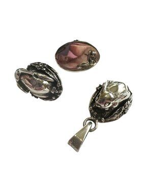 Sterling Silver Rabbit Pendant & Earrings Set With Floral Details